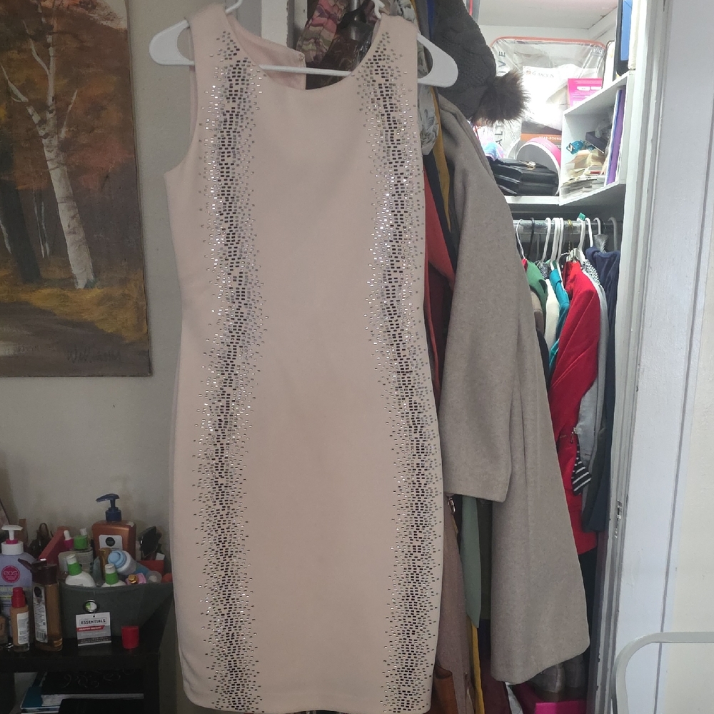 Calvin Klein Cream Mini Dress with Silver Accents
